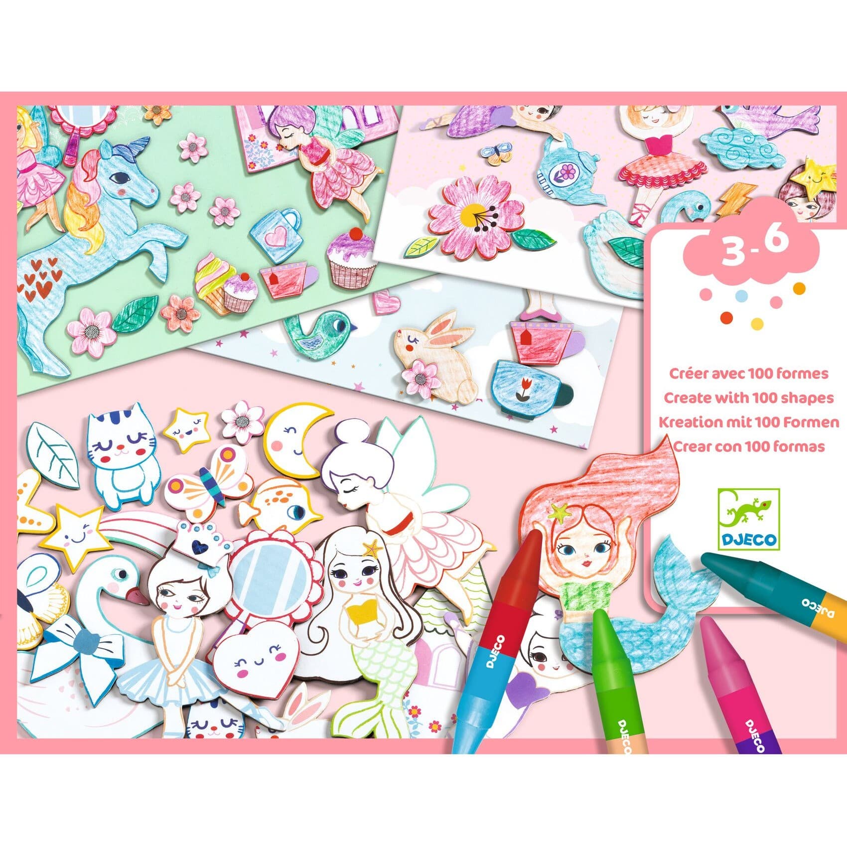 Djeco Un monde à créer, filles Pochoirs, coloriages et collages