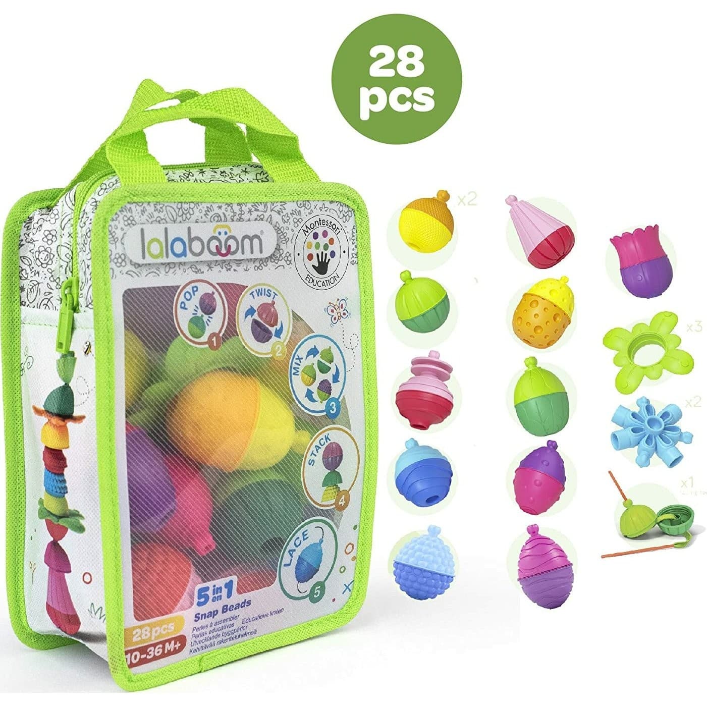 Lalaboom Sac de Perles balle sensorielle bébé (28 pièces)