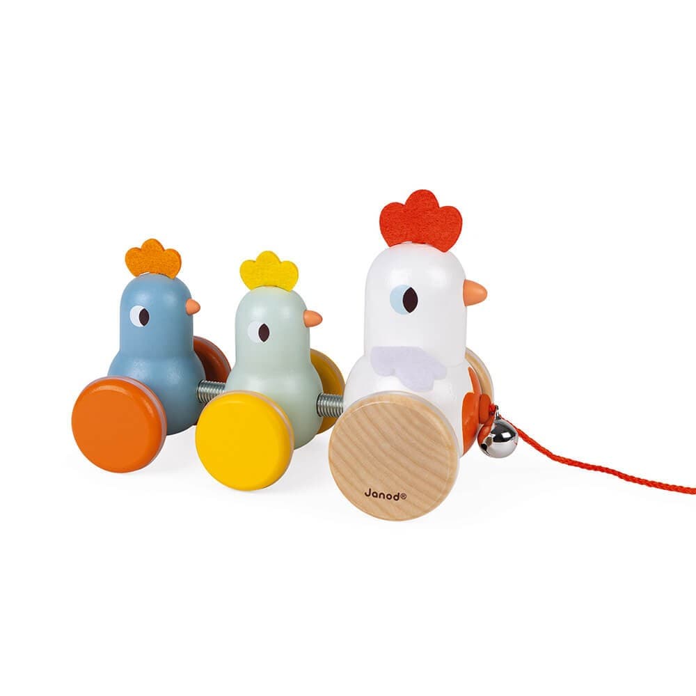 Janod Poule et Poussins à promener jouet à tirer en bois