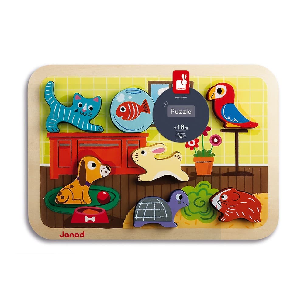 Janod Encastrement 7 pièces en bois : Chunky Puzzle Animo