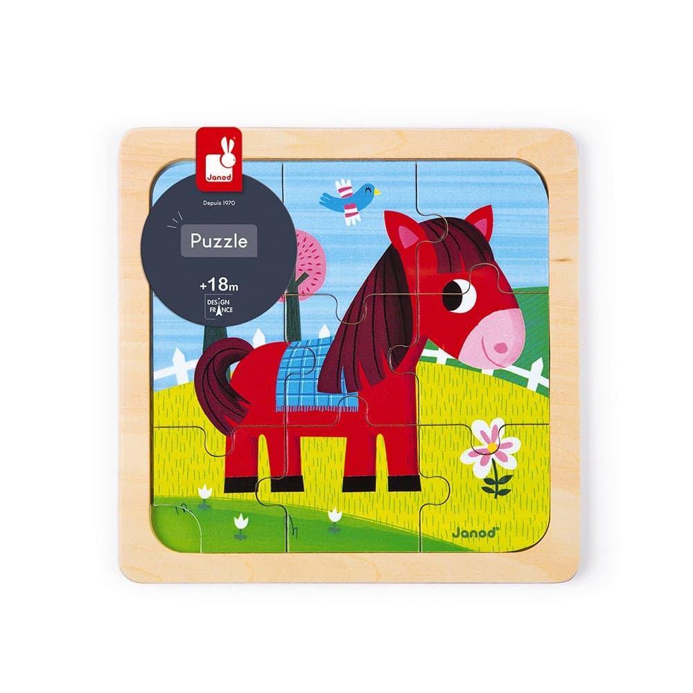 Janod Puzzle en bois : Cheval Tornado 9 pièces