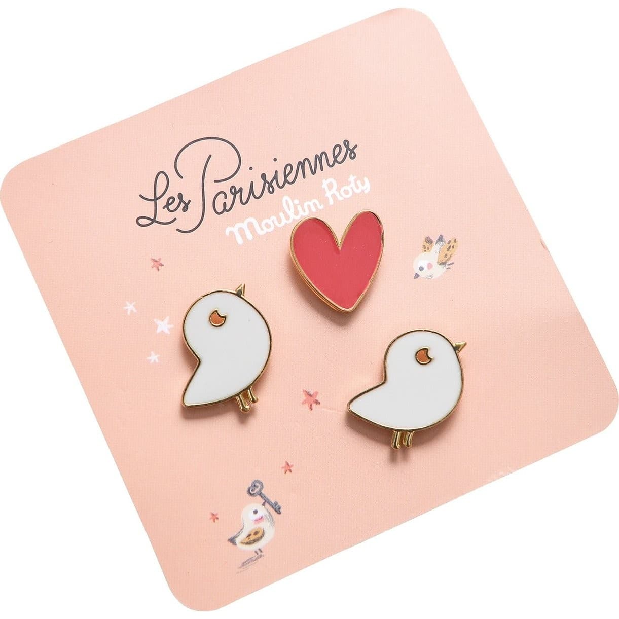 Moulin Roty Set de 3 pin's laqués Oiseaux Les Parisiennes