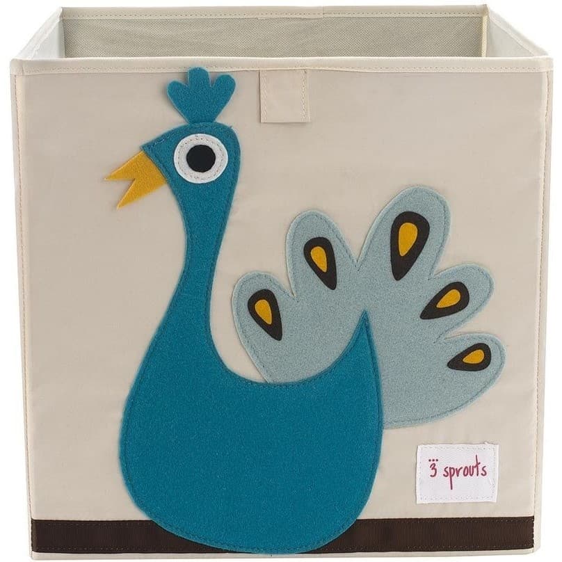 3 Sprouts Cube de rangement jouets Paon