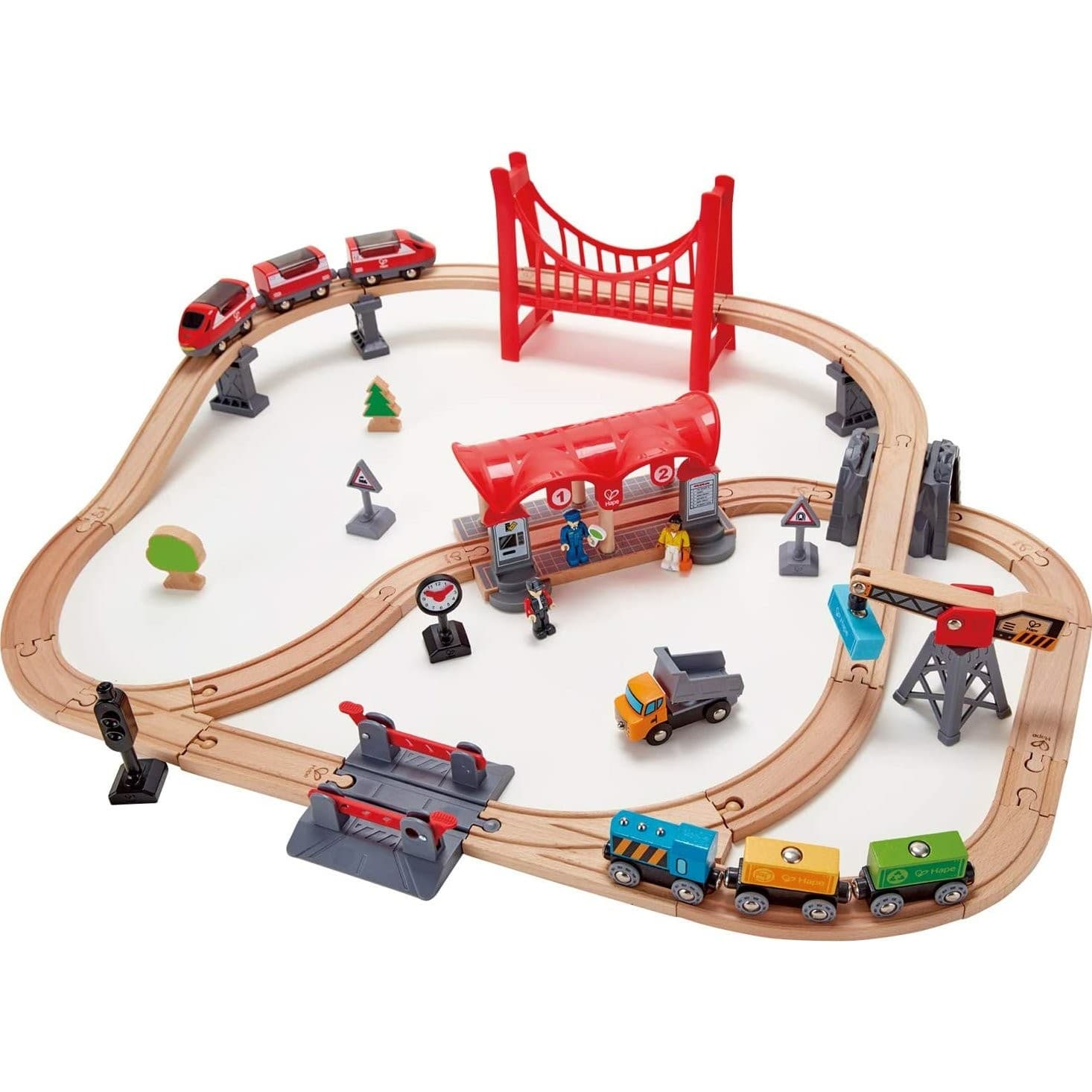 Hape Toys Circuit de train en bois La ville animée