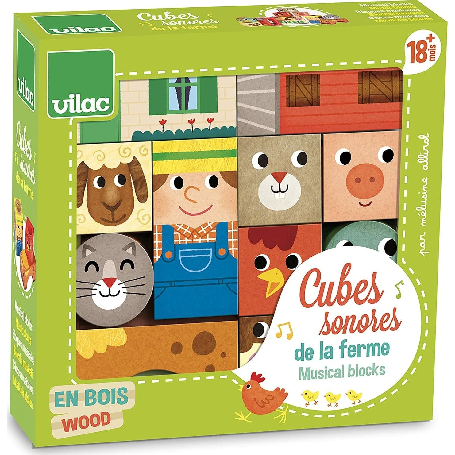 Vilac Cubes en bois sonores de la ferme