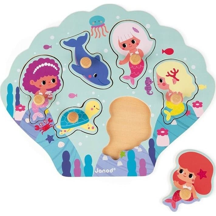 Janod Puzzle en bois Happy Mermaids 6 pièces