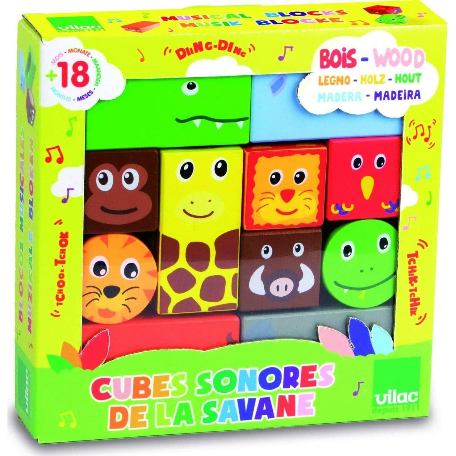 Vilac Cubes en bois sonores Savane