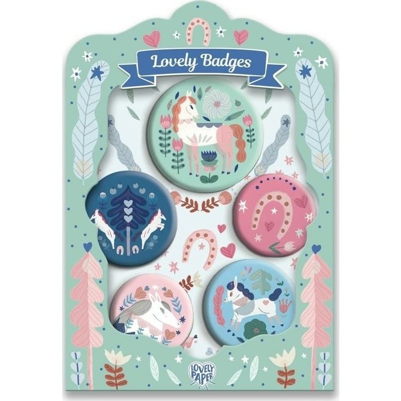Djeco Coffret de 5 badges Chevaux