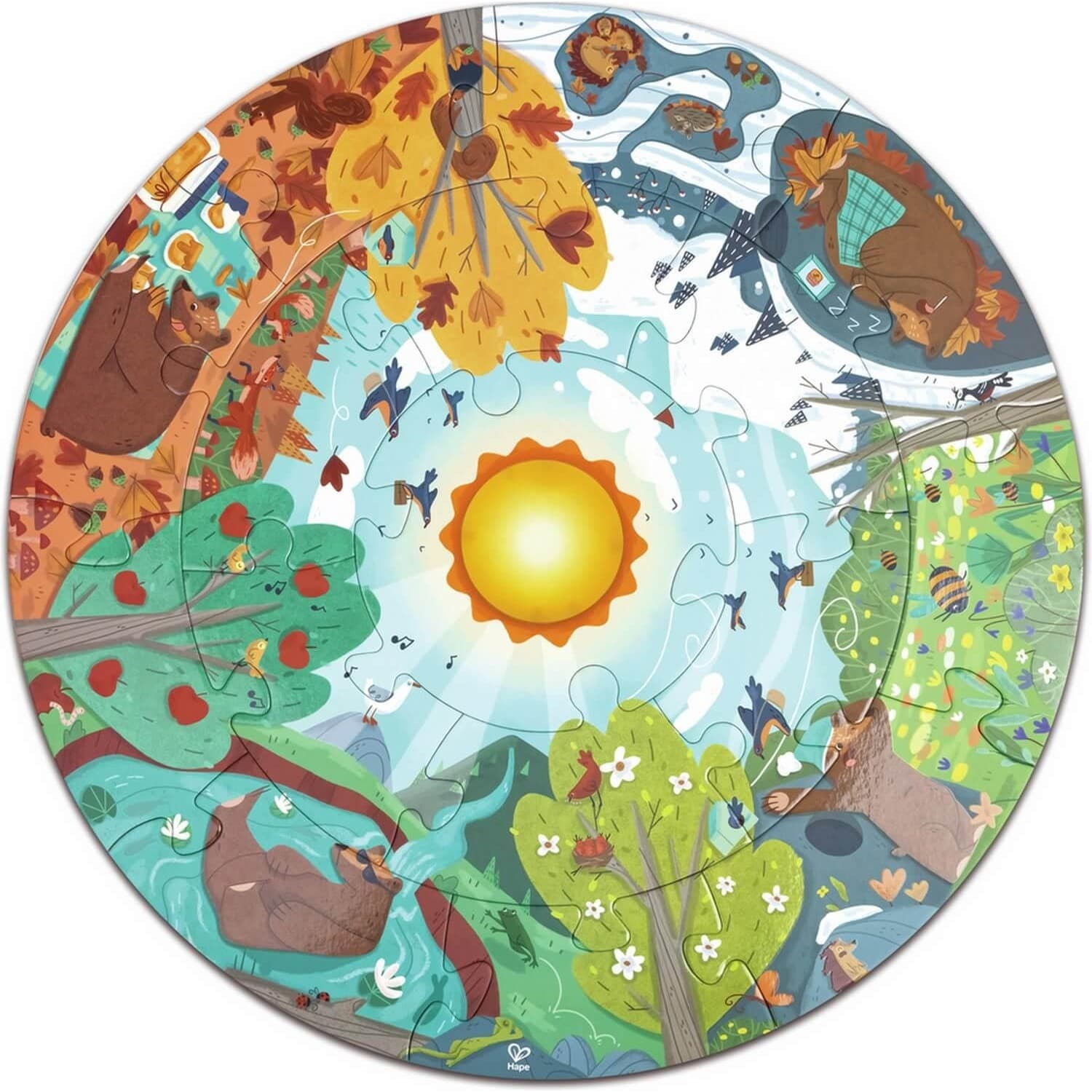 Hape Puzzle circulaire 16 pièces : 4 saisons