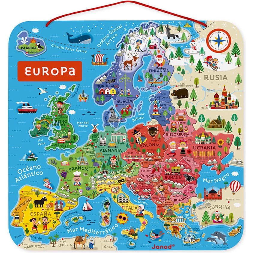 Janod Puzzle Carte d'Europe Magnétique Espagnol bois