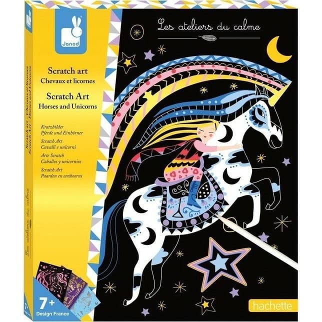 Janod Coffret créatifs Scratch Art Chevaux et Licornes