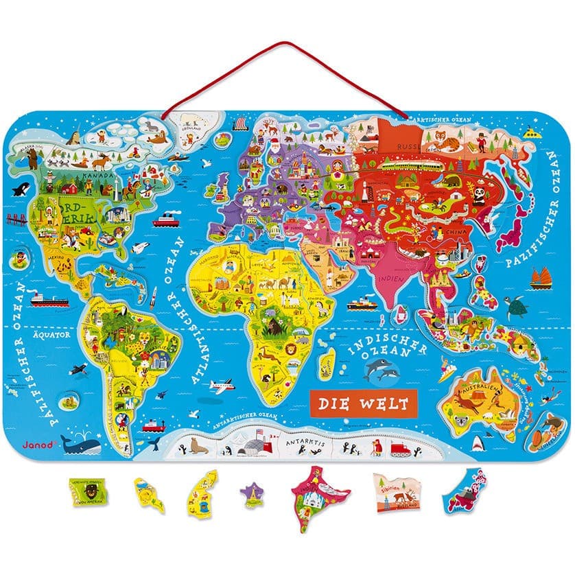 Janod Puzzle Carte Monde Magnétique Allemand 92 pièces
