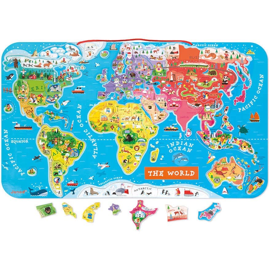 Janod Puzzle Carte Monde Magnétique 92 pièces Anglais