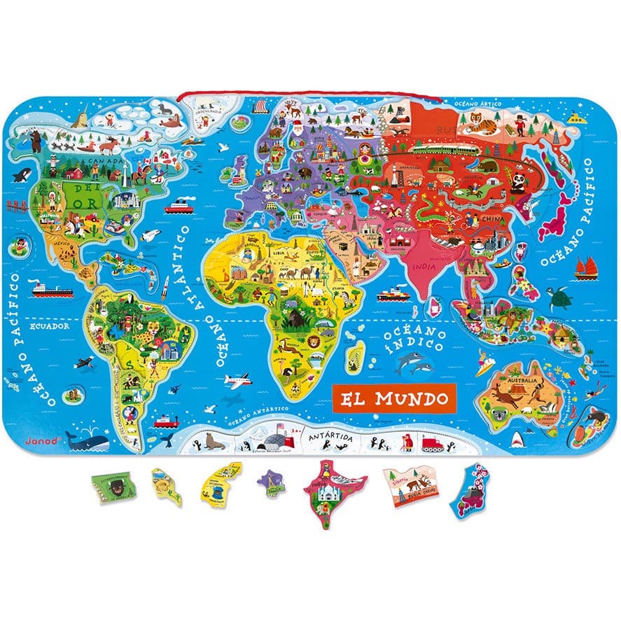 Janod Puzzle Carte Monde Magnétique 92 pièces Espagnol