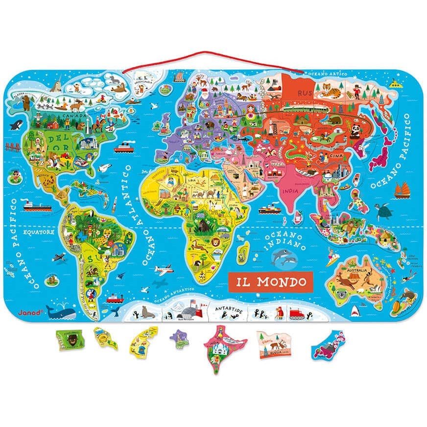 Janod Puzzle Carte Monde Magnétique 92 pièces Italien