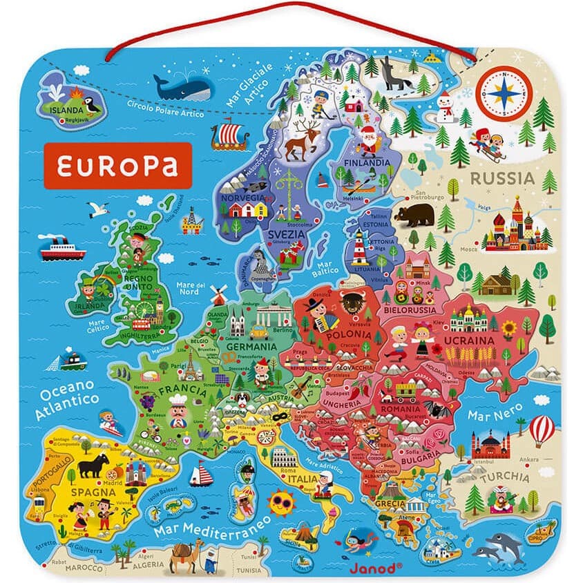 Janod Puzzle Carte d'Europe Magnétique Italien bois