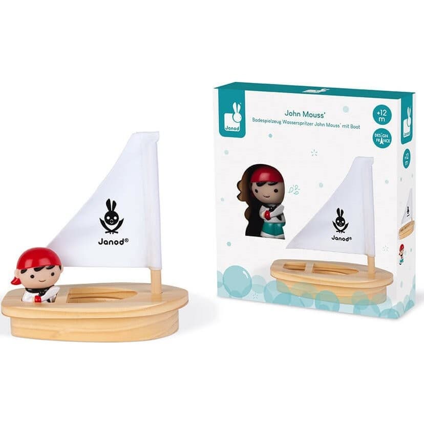 Janod Jouet de bain gicleur John Mouss et son bateau