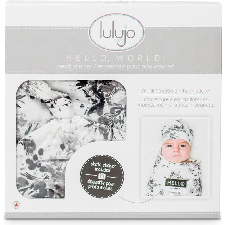 Lulujo Coffret lange et bonnet en bambou Black floral