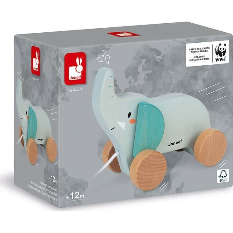 Janod Eléphant à tirer en bois WWF