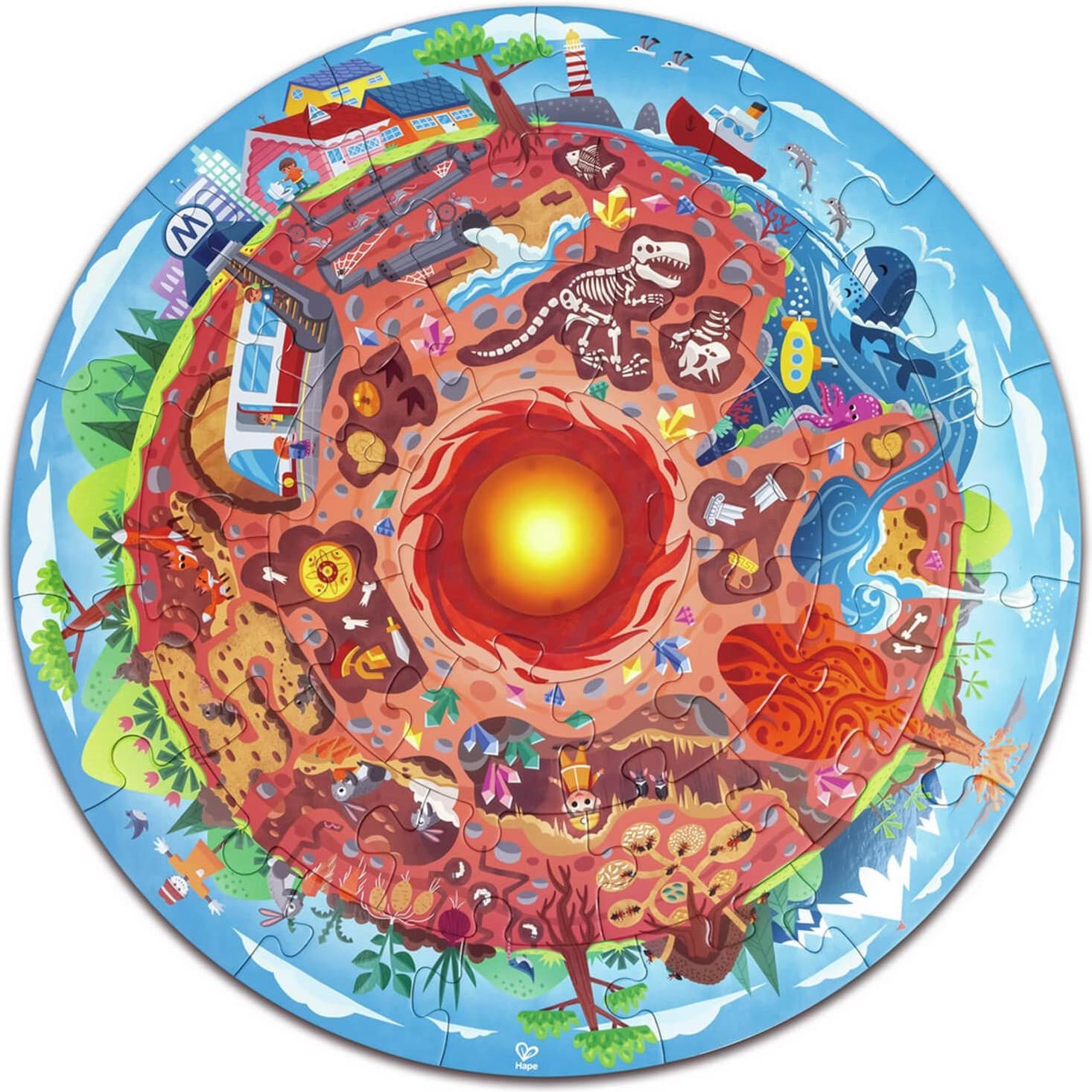 Hape Puzzle circulaire lumineux 36 pièces : centre de la Terre