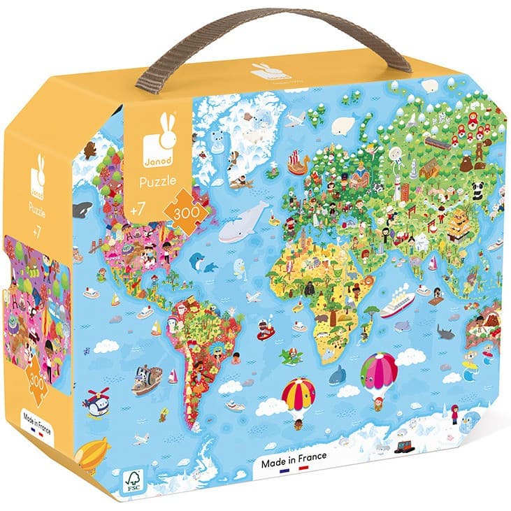 Janod Valisette Puzzle Géant Carte du Monde 300 pcs