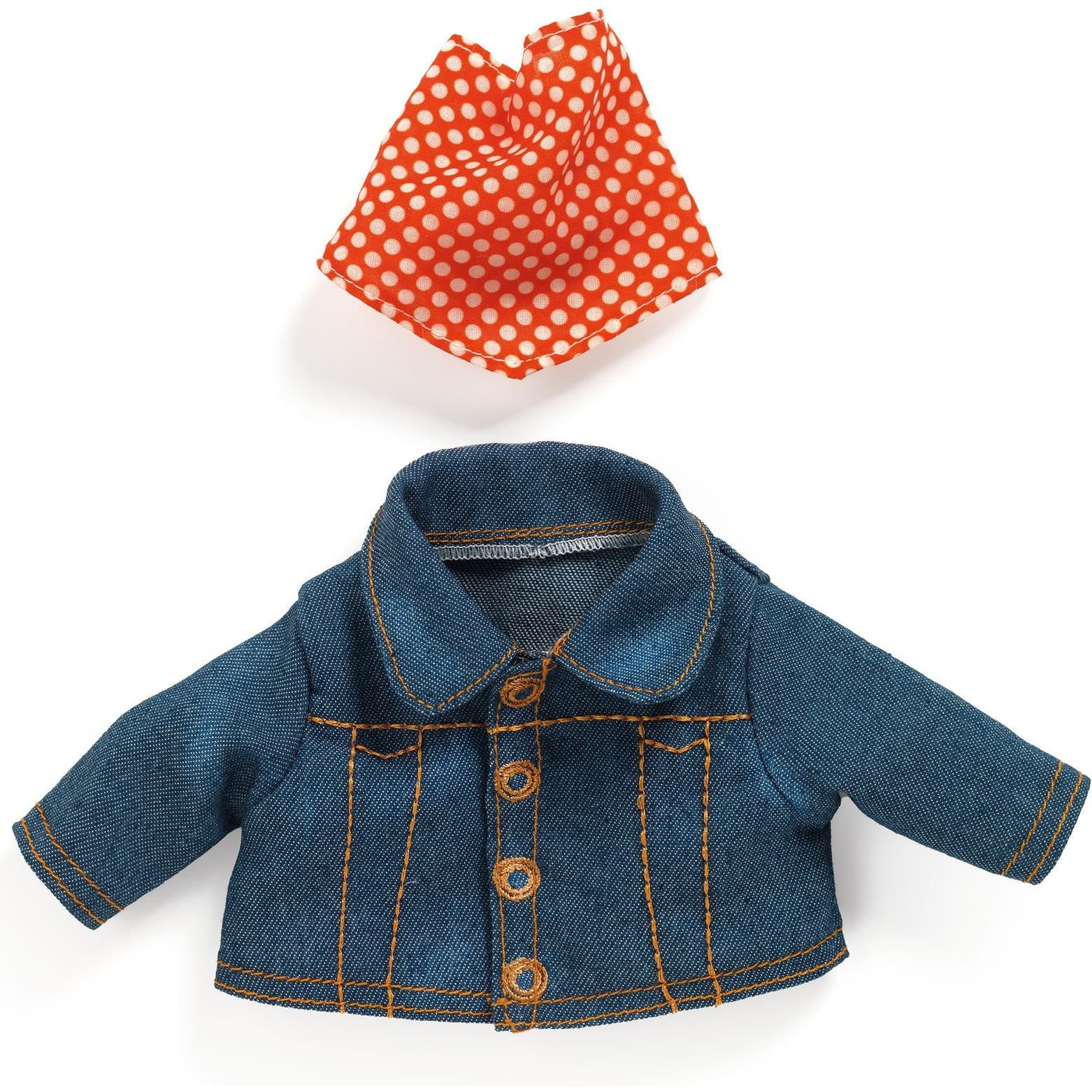 Djeco Tenue Blue Jacket Veste en Jean Foulard Poupée Pomea