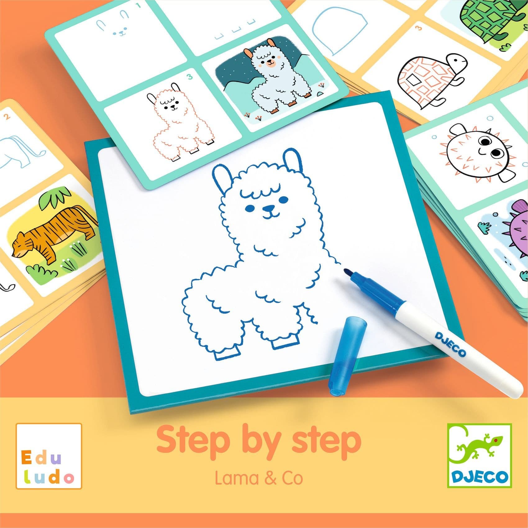 Djeco Apprendre à dessiner Step by Step Lama & Co