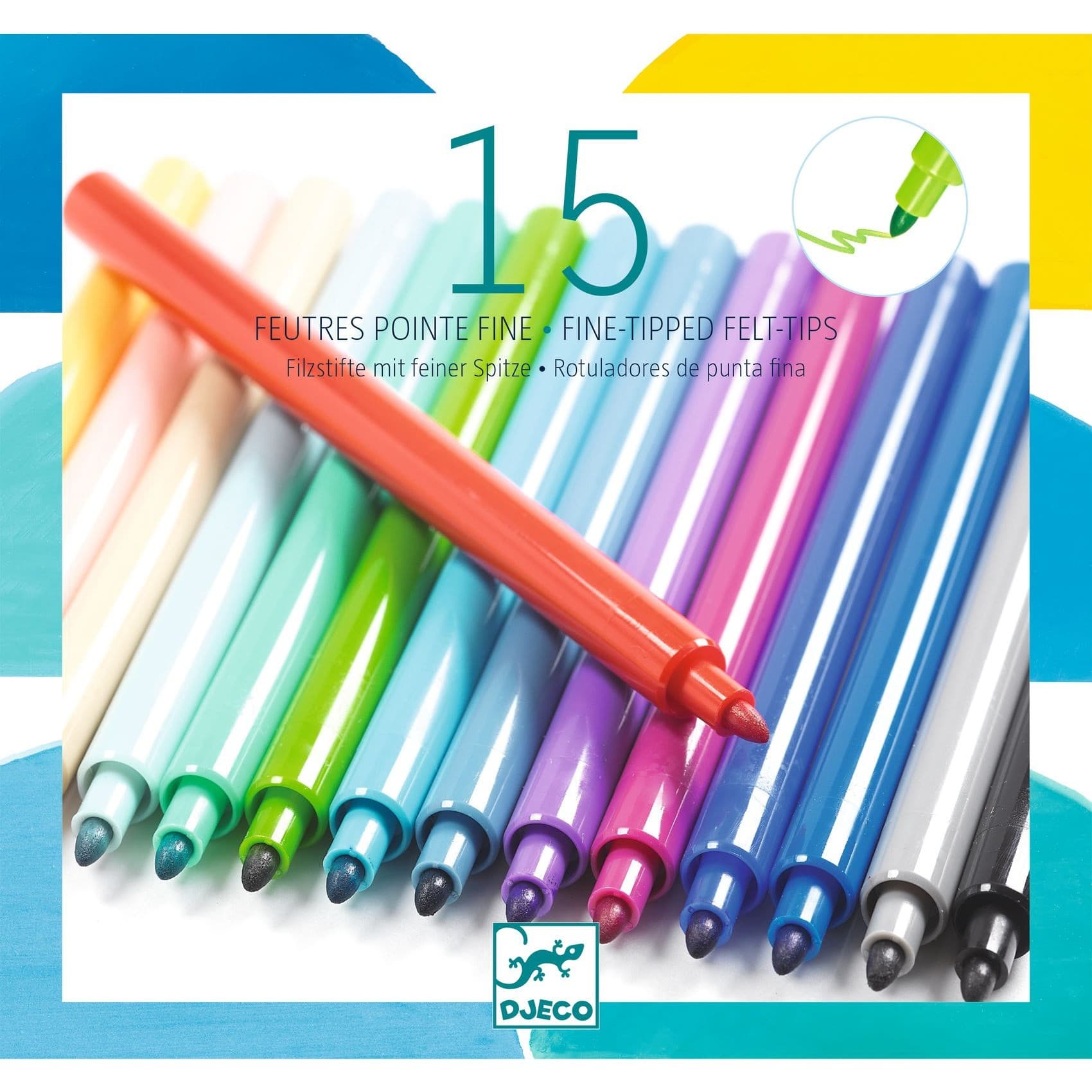 Djeco 15 feutres à pointe fine Couleurs douces Pacifique