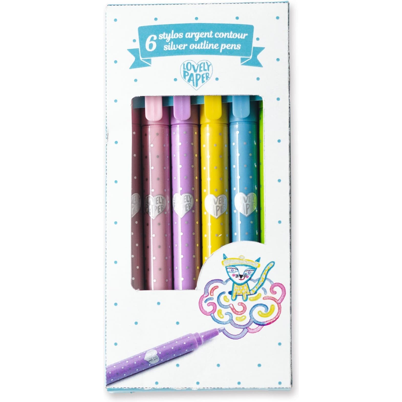 Djeco 6 stylos argent contour Ecrire et dessiner