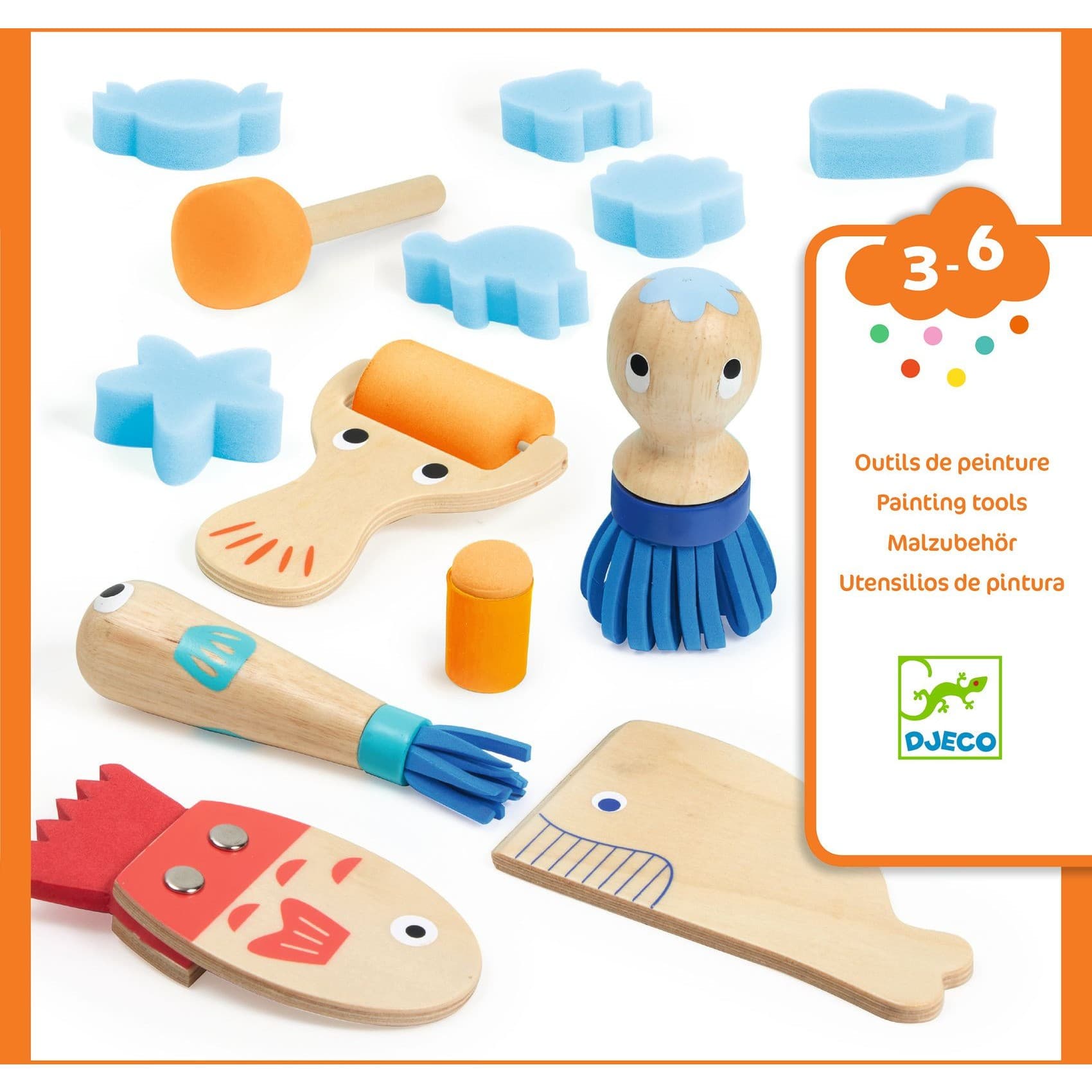 Djeco Curieux pinceaux pour peindre Eponges...