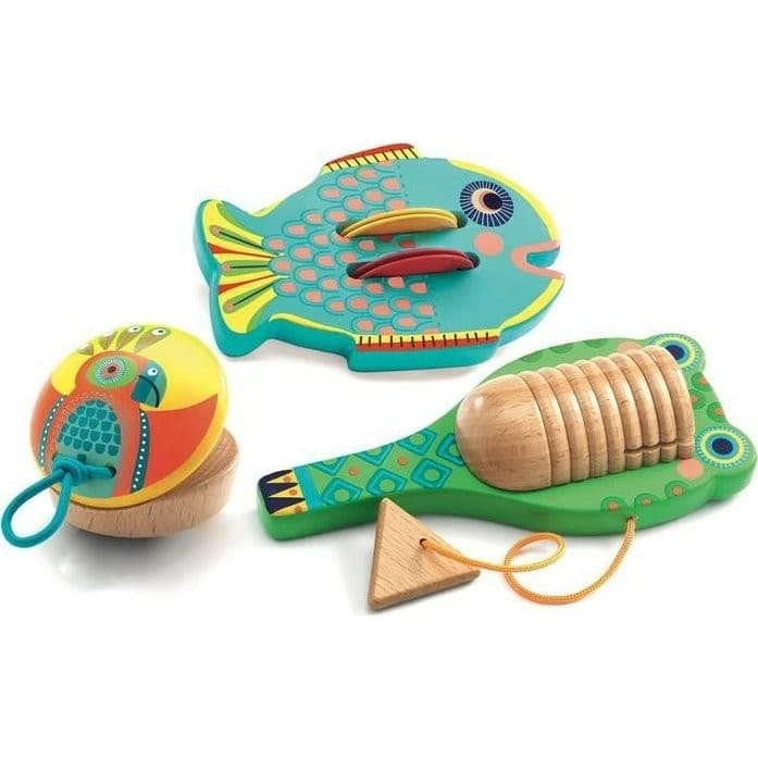 Djeco Set de 3 instruments de musique à percussions Animambo