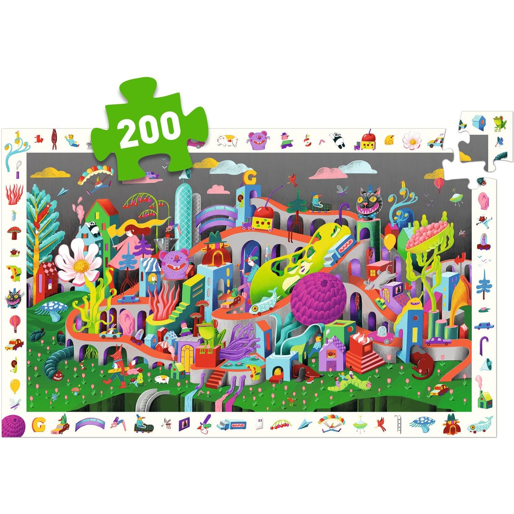 Djeco Puzzle d'observation Crazy Town 200 pièces