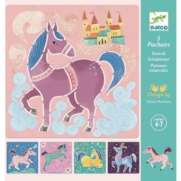 Djeco Pochettes de 5 pochoirs Chevaux