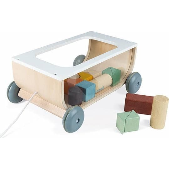 Janod Chariot à tirer en bois avec 17 cubes Sweet Cocoon