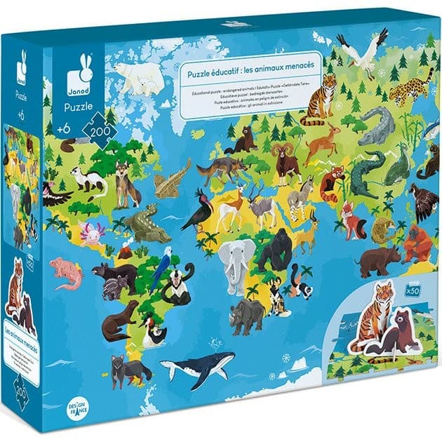 Janod Puzzle éducatif Les Animaux Menacés 200 Pièces