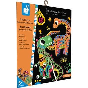 Janod Cartes à gratter Scratch Art Dinosaures Silhouettes