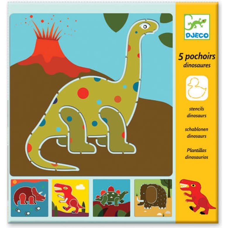Djeco Pochoir Dinosaures T Rex, Tricératops, Brachiosaure, Mammouth