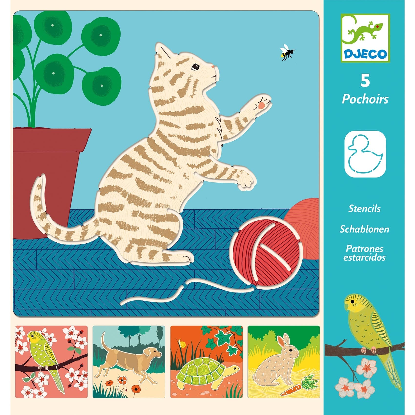 Djeco Pochoirs Chien, Chat, Lapin, Tortue Petits compagnons