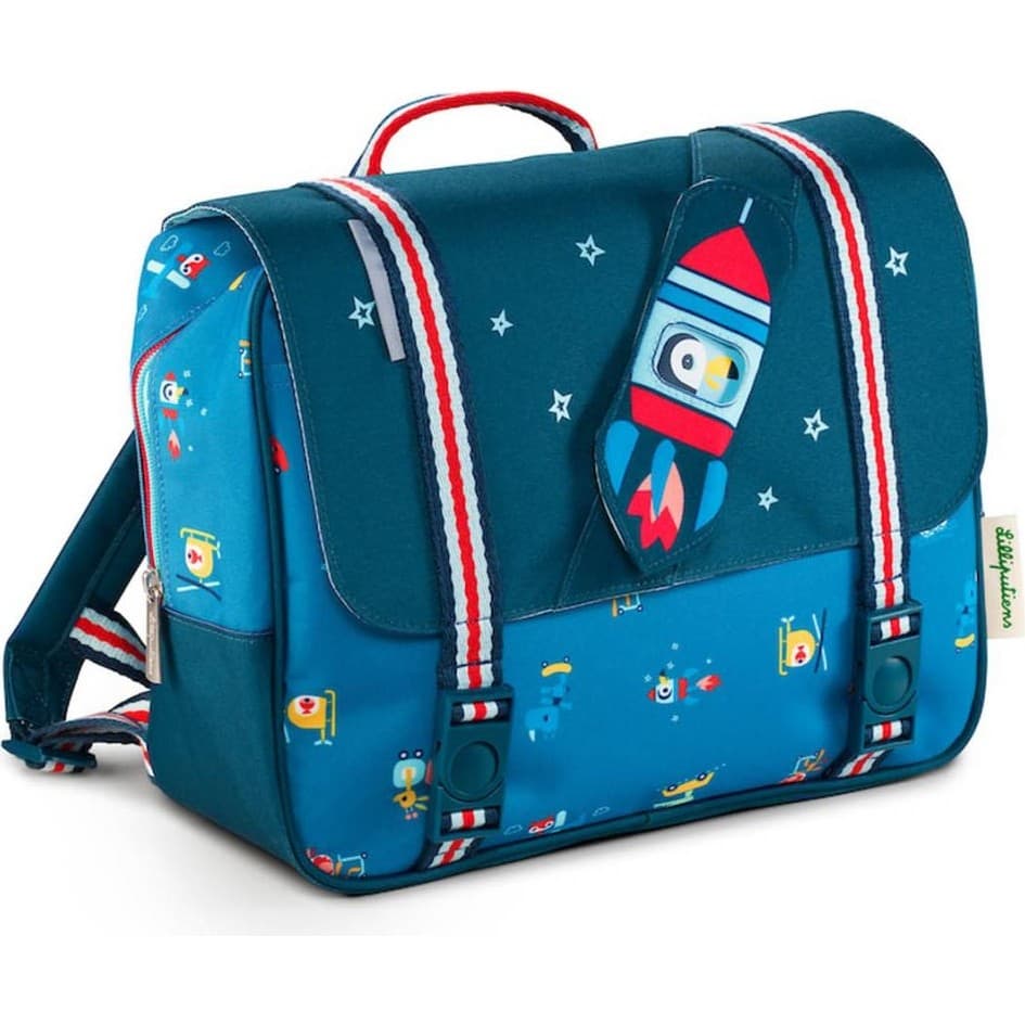 Lilliputiens Cartable primaire bleu En Route Cartable