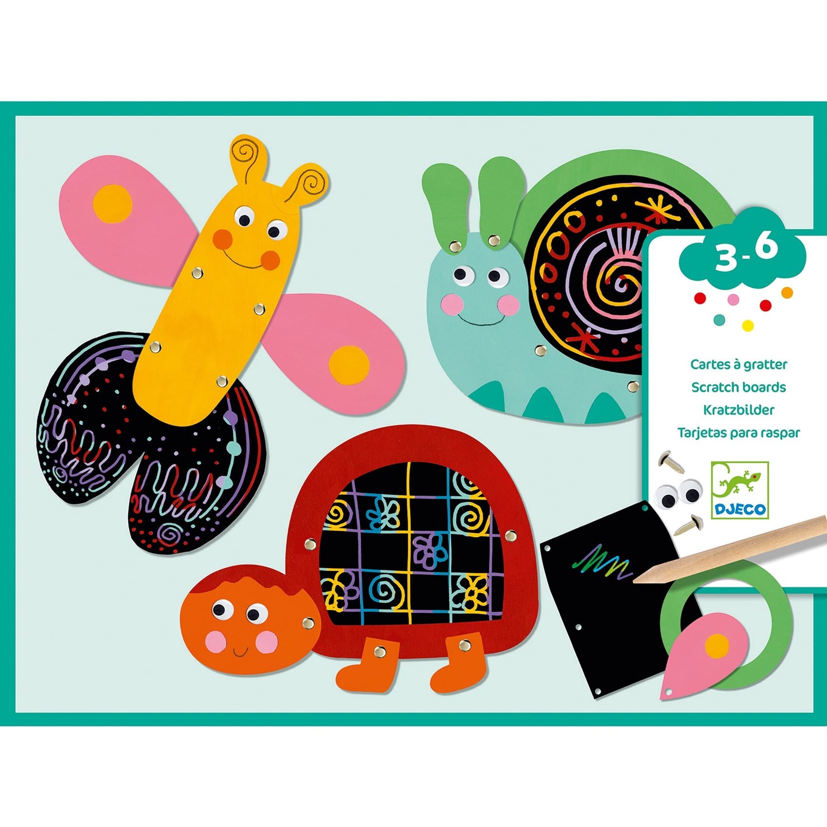 Djeco Cartes à gratter gratte les animaux rigolos