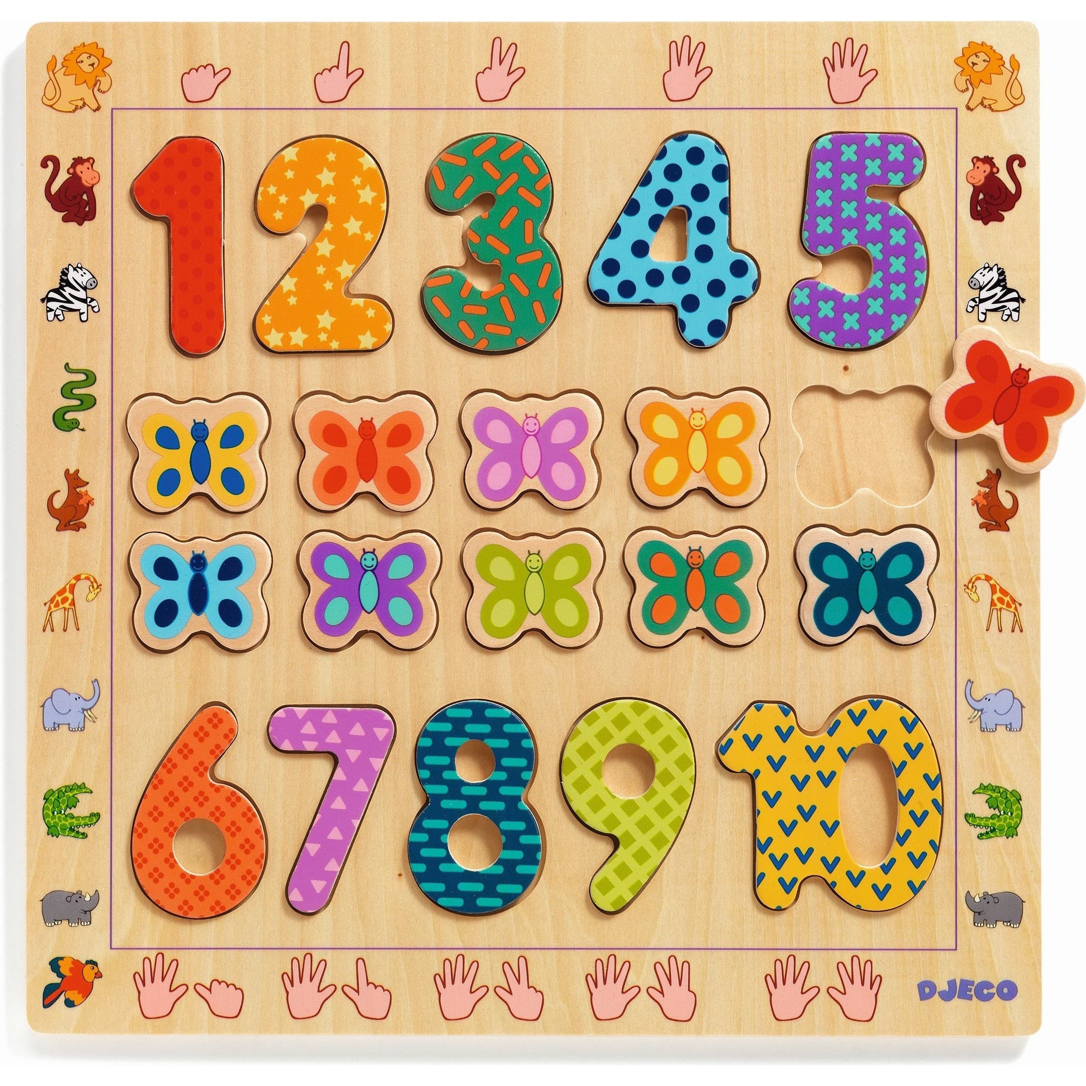 Djeco Puzzle 20 pièces en bois Les chiffres de 1 à 10
