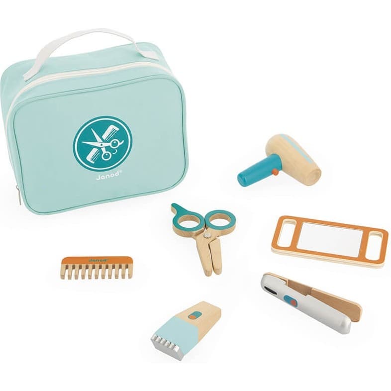 Janod Mallette du coiffeur Peigne, Sèche cheveux, tondeuse, miroir
