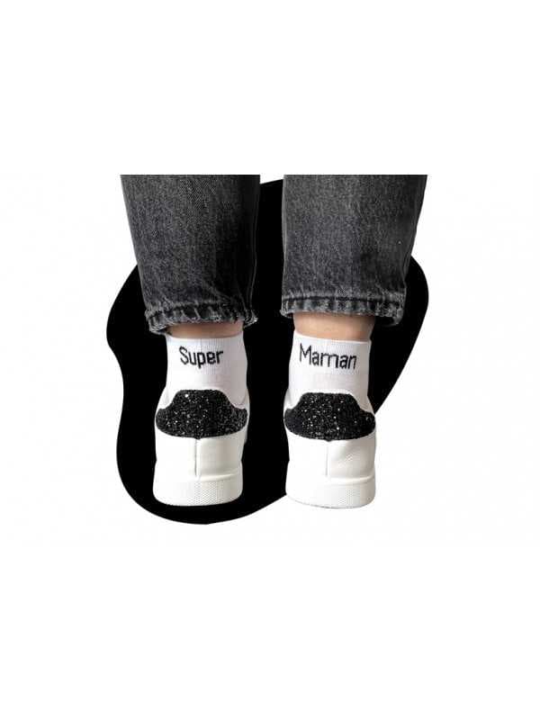 Chaussettes blanches Femme "Super Maman"