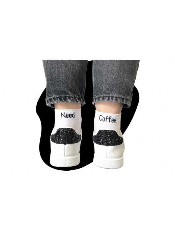 Chaussettes blanches Femme "Need Coffee"