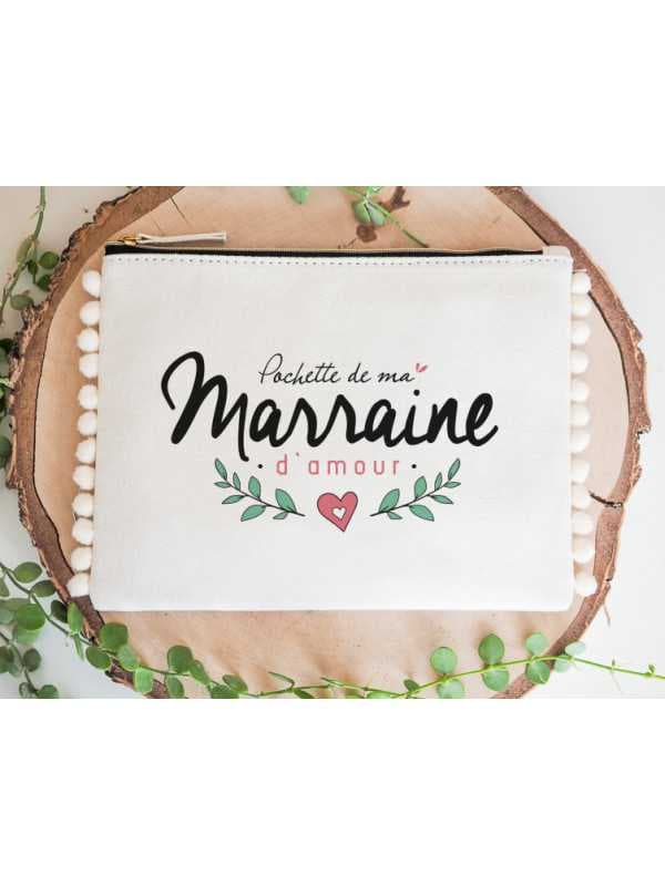 Pochette pompon - Ma marraine d'amour