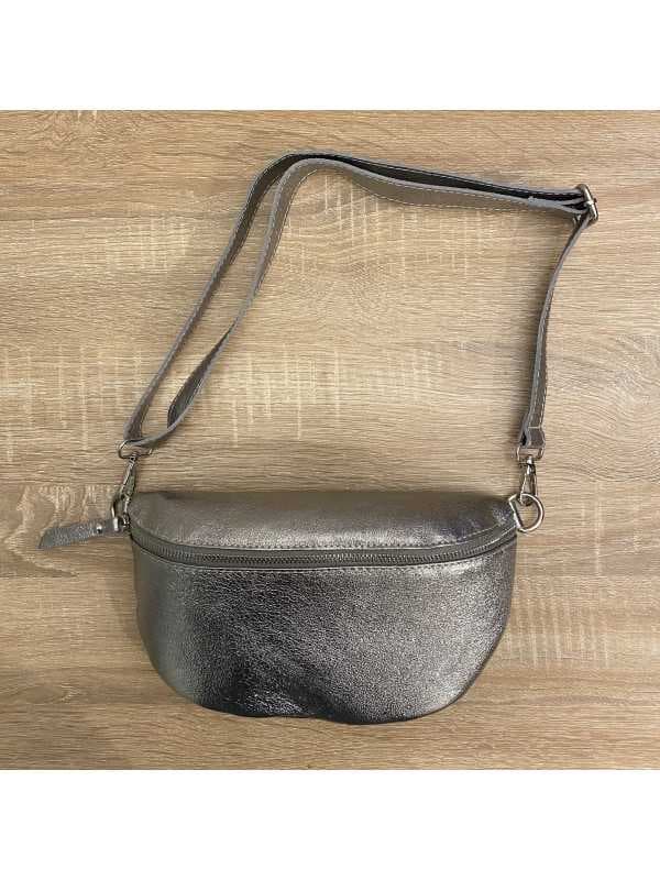 Sac banane en cuir métallisé argenté - Lola
