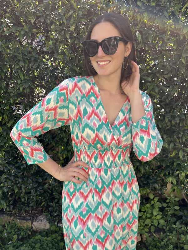 Robe longue à motif vert et rose - Alice M