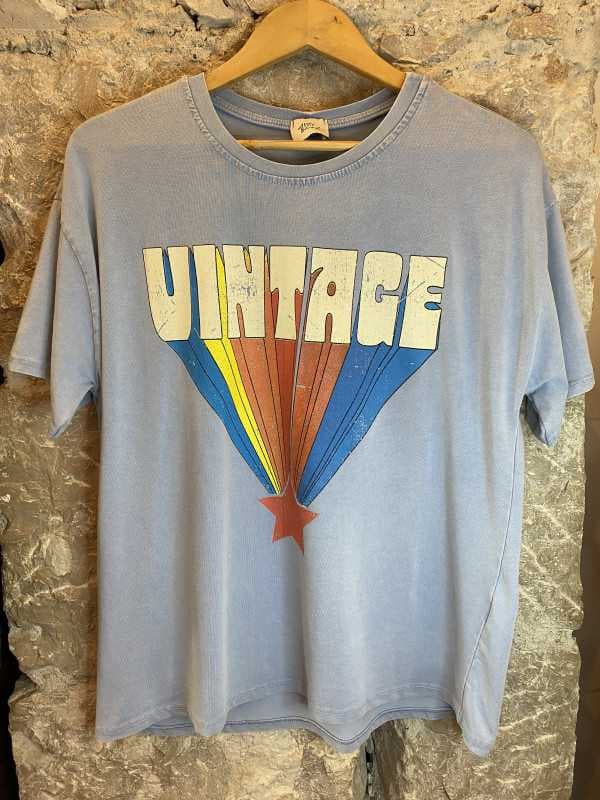T-shirt bleu ciel à message Vintage - Street Taille unique