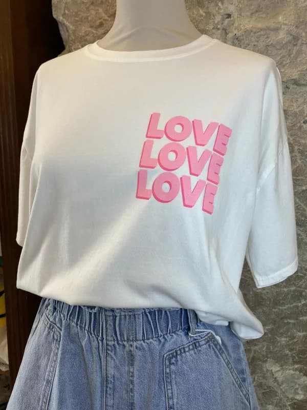 T-shirt blanc à message love - Kenza Taille unique