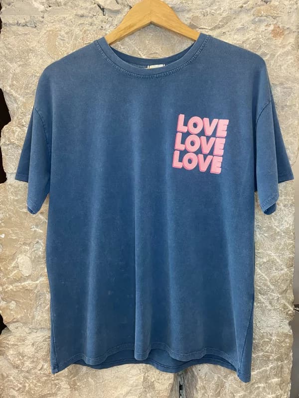 T-shirt bleu à message love - Kenza Taille unique
